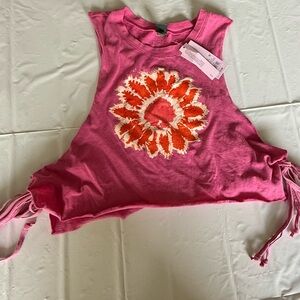 Women’s Pink and Orange Cropped Sleeveless Top